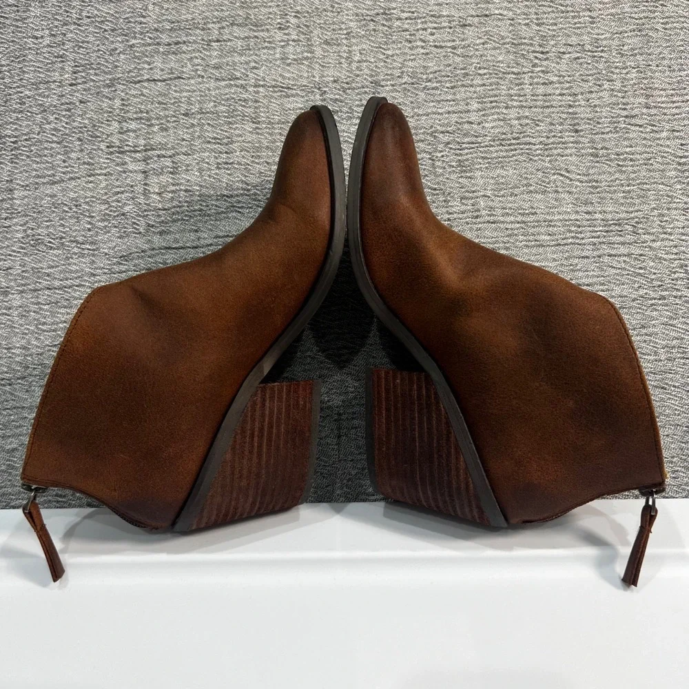 Band of Gypsies Tusk Ankle Booties Women 6 Brown Cutout Block Heel Boho Festival